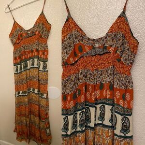 Forever 21 boho Paisley print patchwork Spaghetti country  Dress Y2K maxi M